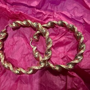 10K Yellow Real Gold Extra Large 3.8 inch Thick Twisted Hoops 10mm 28g